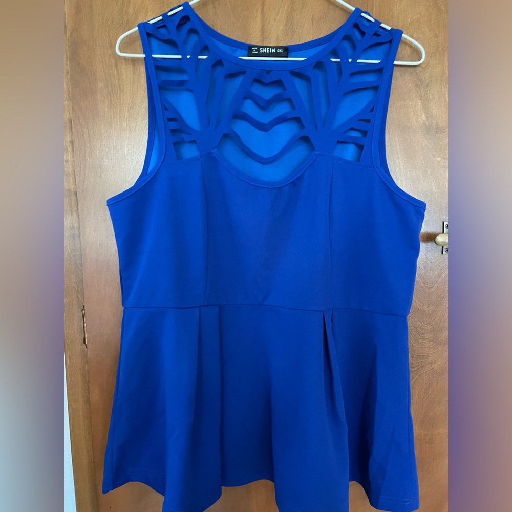 Brilliant Blue Cut-Out Peplum Top